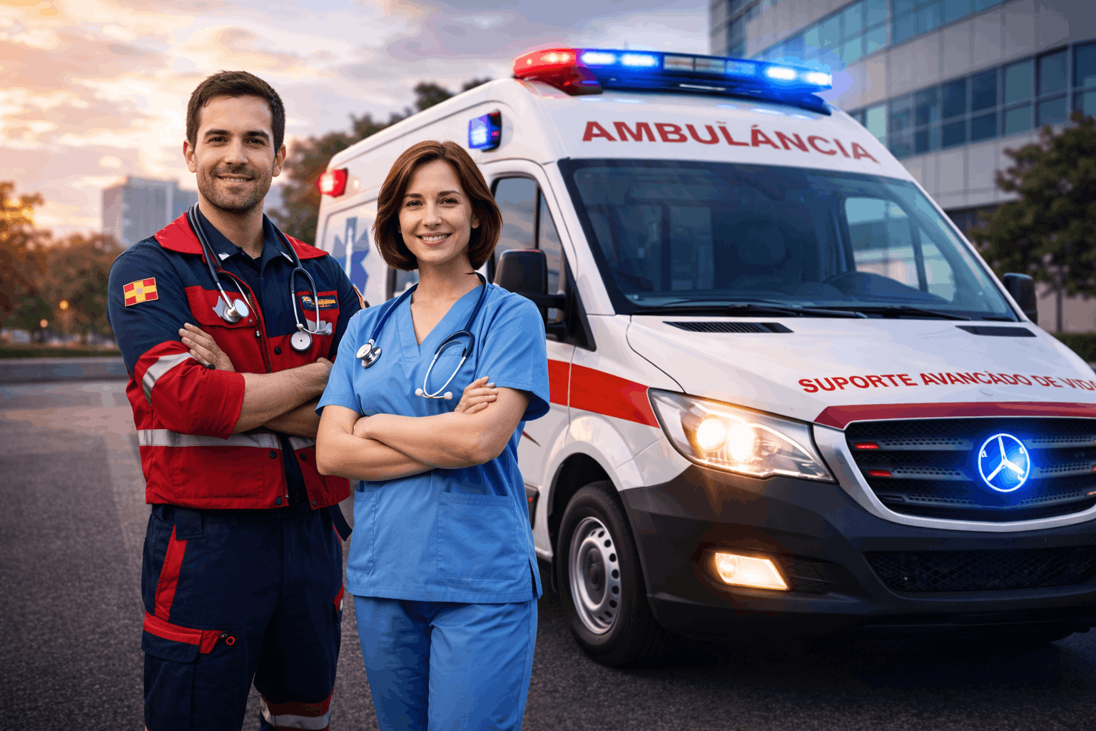 Equipe da Resgate Vida diante de ambulância para atendimento especializado